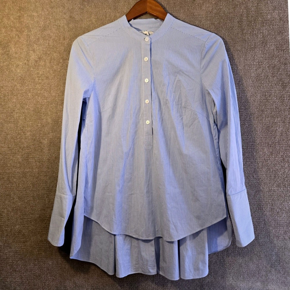 Veronica Beard Blue White Striped Pleated Peplum Back Blouse Shirt Womens 6 READ